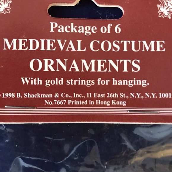 B Shackman Medieval Costume Christmas Hanging Ornaments Double Sided Pkg of 6 - Picture 5 of 7